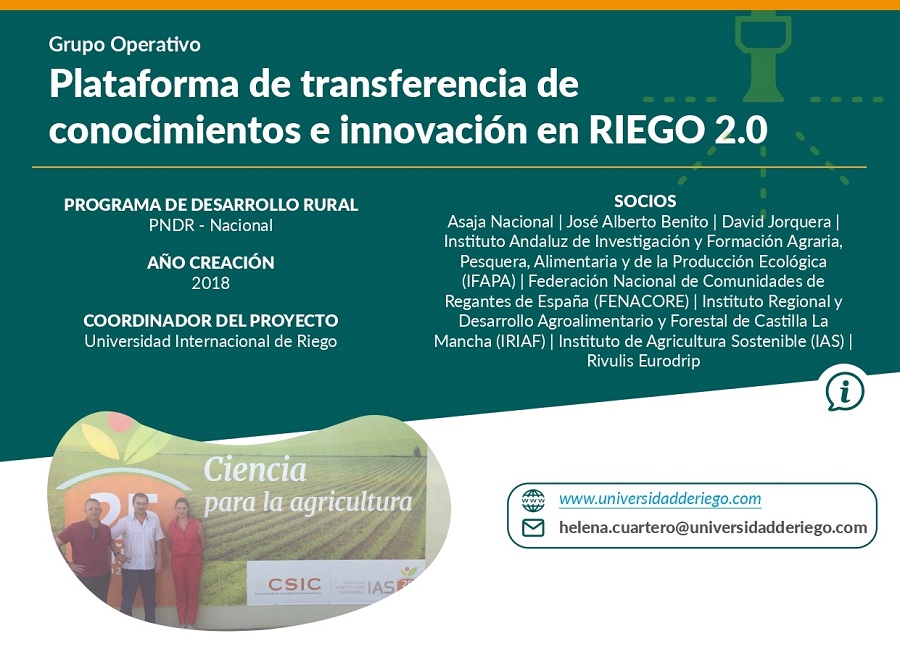 Regadíos en España: plataforma de transferencia de conocimientos e innovación en RIEGO 2.0