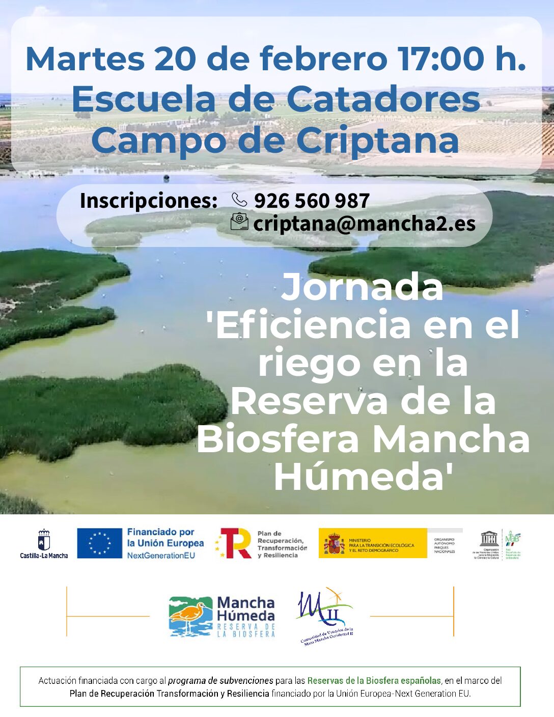 Participación en la Jornada de «Eficiencia en el riego en la Reserva de la Biosfera de la Mancha Húmeda»